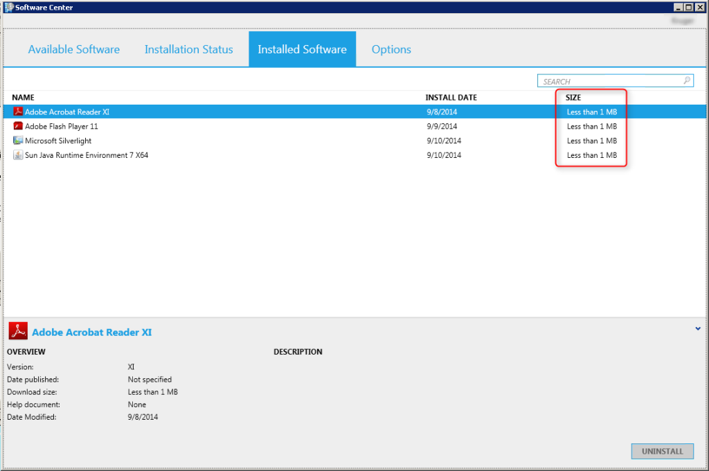 SCCM Software Center Less 1Mb