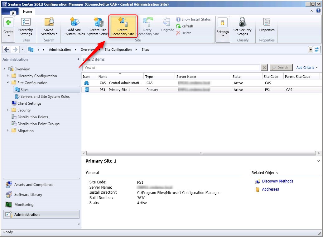 SCCM 2012 Secondary Site Installation