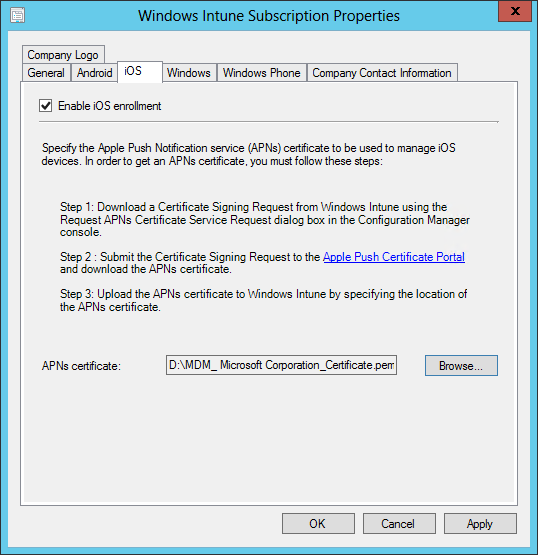 SCCM ios device enrollment